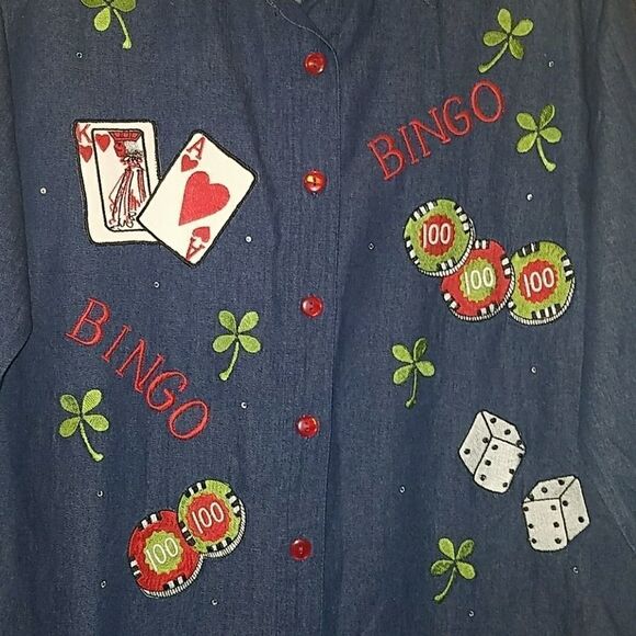 Quaker Factory casino bingo gambling top Sz S NEW - Picture 2 of 4
